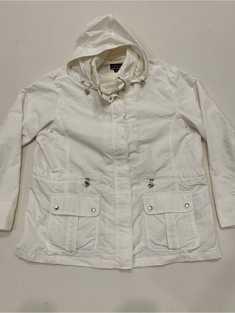 Lands' End White Hooded Utility Anorak Jacket